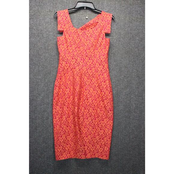 Black Halo Orange Lace Patterned Jackie O Knee Length Pencil Dress US Size 4 - Picture 2 of 5